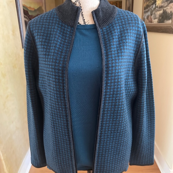 Pendleton Sweater Set Cardigan and Long Sleeve Sweater Teal Gray Womens Size M/L - Picture 1 of 16